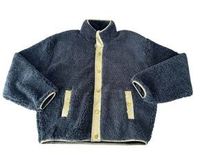 NWT GSTQ Black Gold Sherpa Jacket Coat Sweater Medium Designer Fuzzy Fluffy Warm
